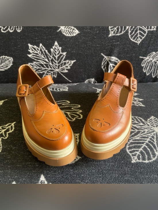mitu Shoes - Tan Platform Mary Jane Shoes with Chunky Sole